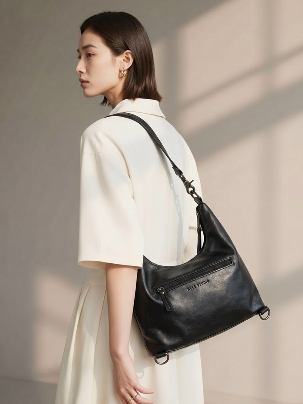 KGB Studio Black Leather Shoulder or BackPack Style Purse Bag